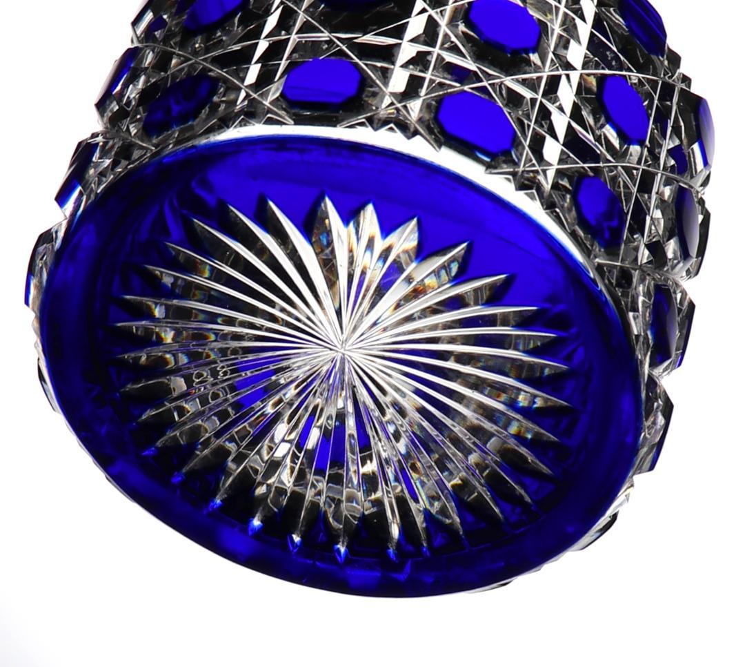 オールド・バカラ 最大サイズ円柱型 青色被せ切子装飾 ディアマン