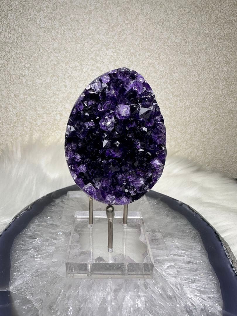 極上濃紫 ウルグアイ産 帝王アメジスト クラスター 濃紫結晶 虹入り