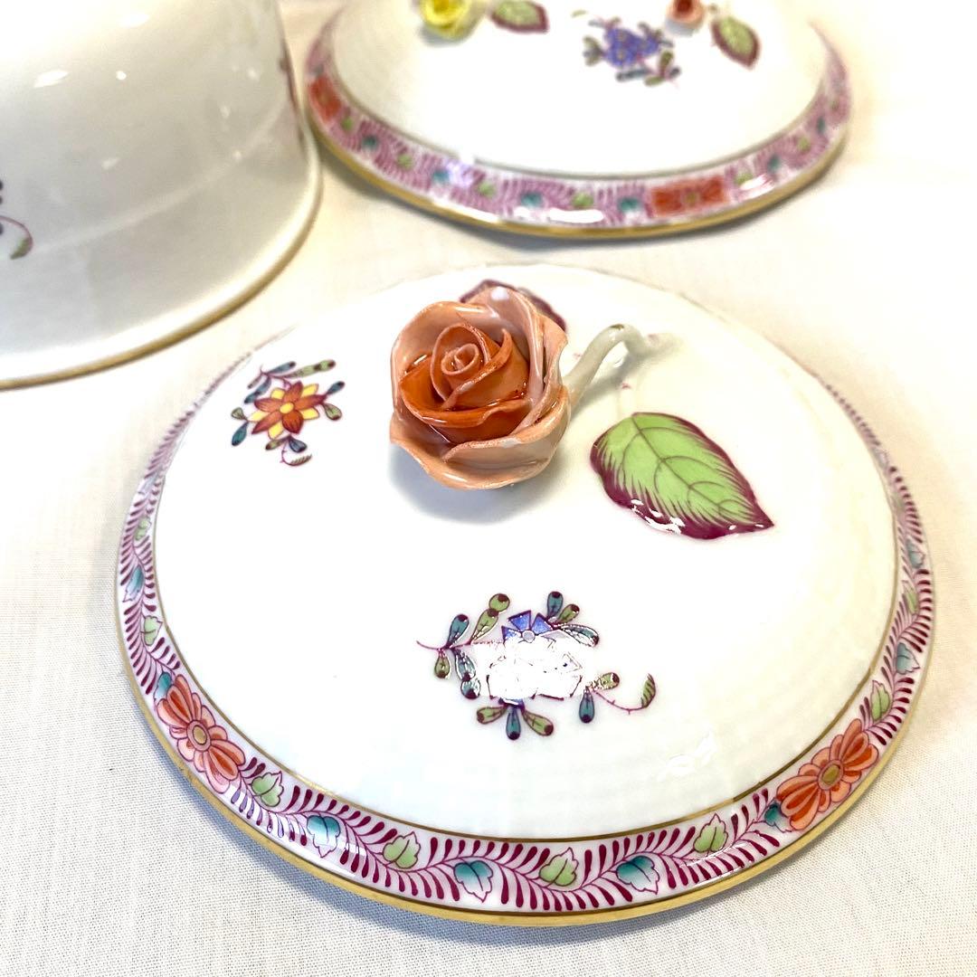 3.お得♡美品☆ヘレンド☆薔薇と取っ手付きミニ薔薇+薔薇の蓋2つ☆ボンボニエール
