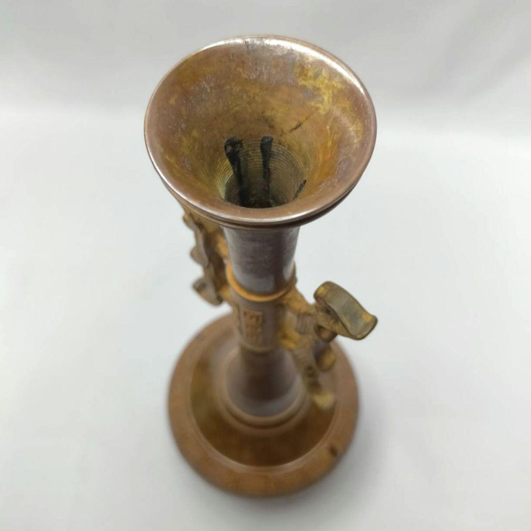 鵬雲斎裏書 龍耳付 青銅 花瓶 喜泉 古銅 桂心庵 花器 ヴィンテージ 共