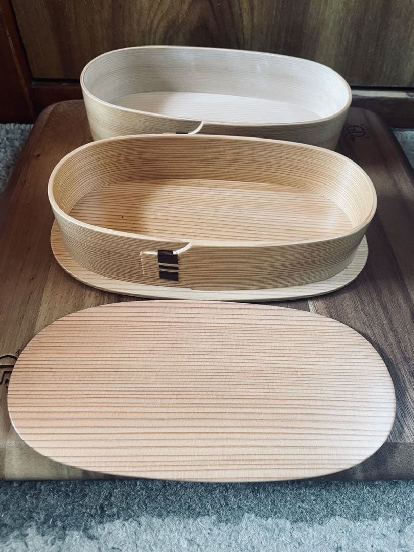 栗久　曲げワッパ　未使用品　元箱有り 楽天市場】栗久 曲げわっぱ 弁当箱 二段小判入子 大 栗久 国産 日本製