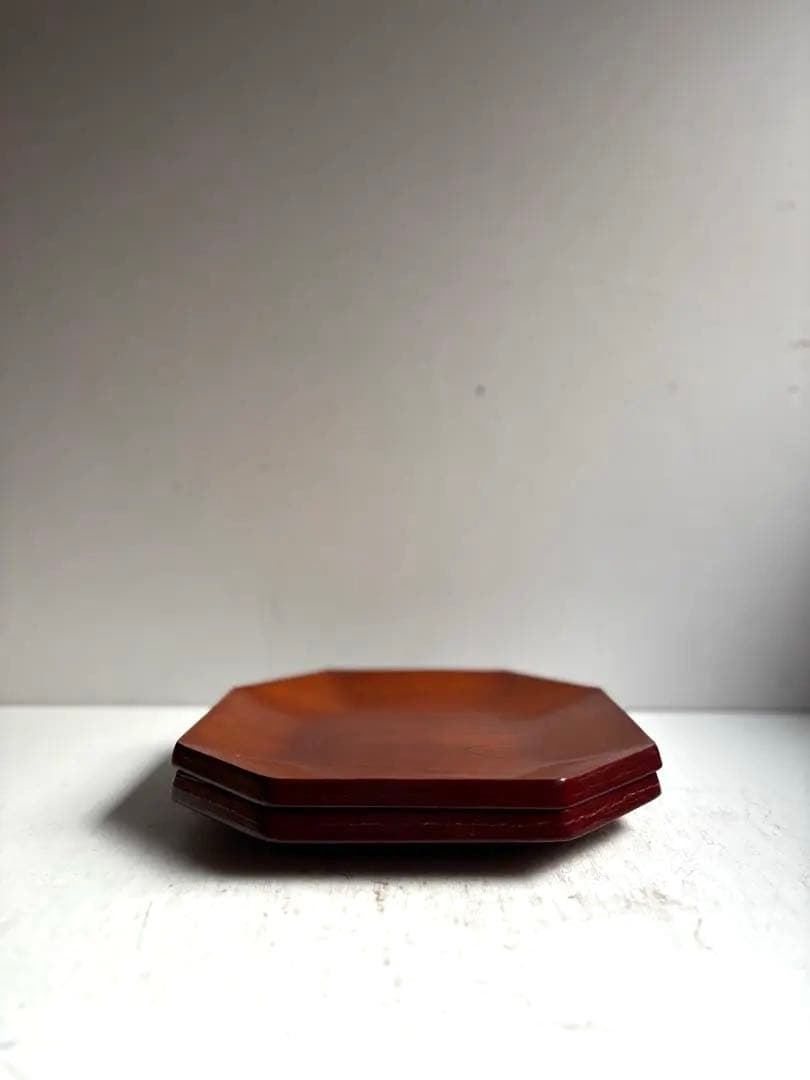 900 ヴィンテージ くり貫き八角盆 欅材 2点組 民芸 工芸 お盆 お膳