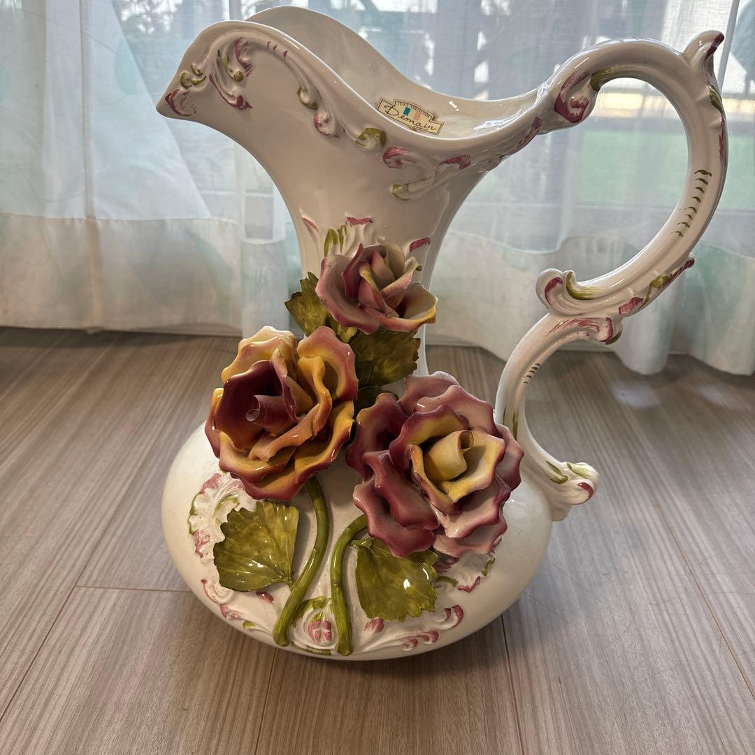 Demain ドマン イタリア製アンティーク花瓶 陶器製 バラ装飾