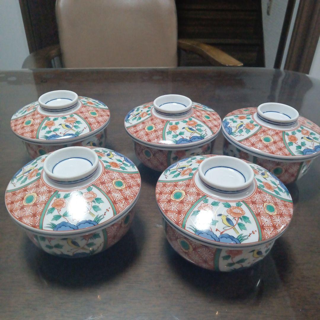 有田焼 翠泉窯 赤絵花鳥 茶碗蒸し碗揃 5 客セット 蓋付き碗 - メルカリ