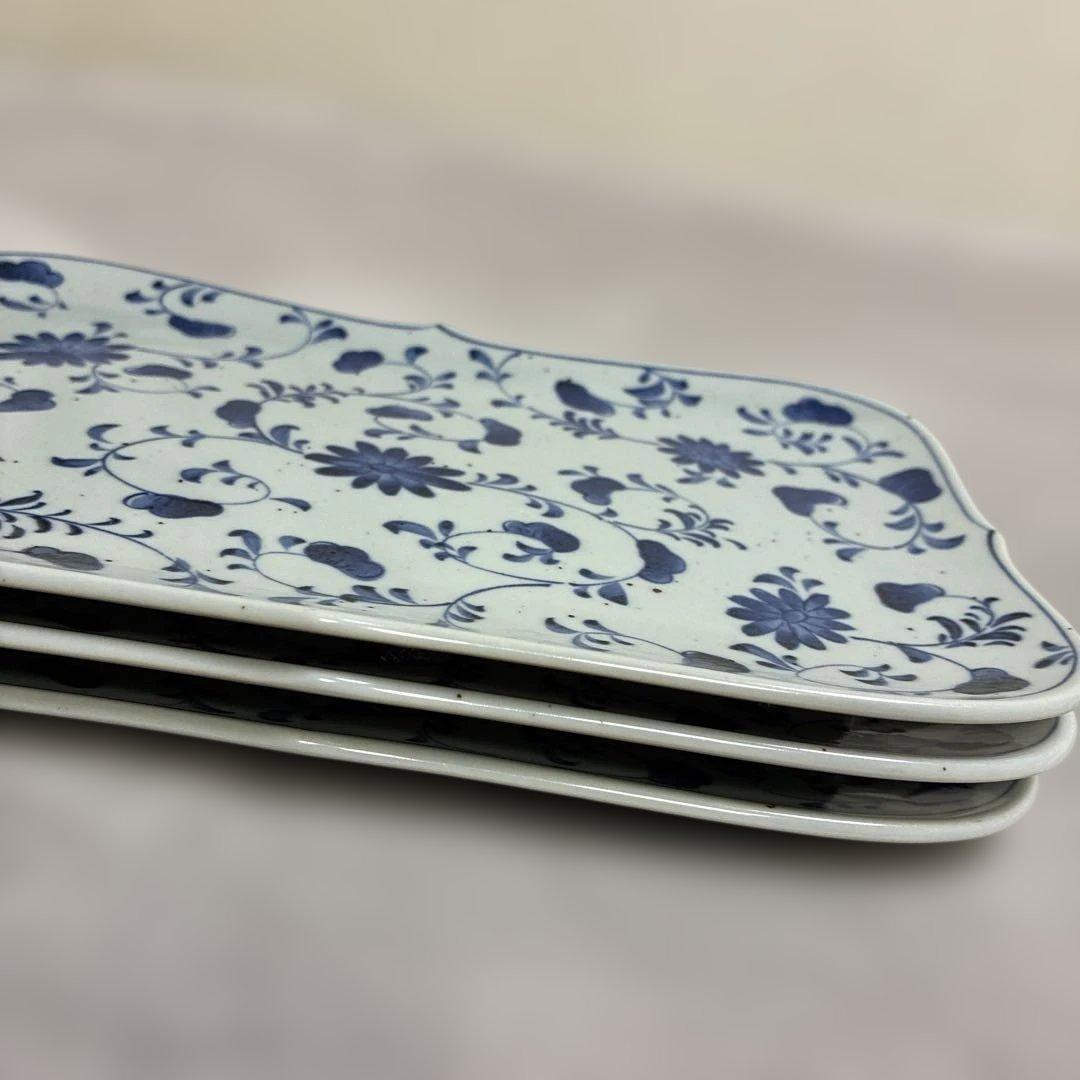 青い花柄陶磁器皿3枚セット - メルカリ