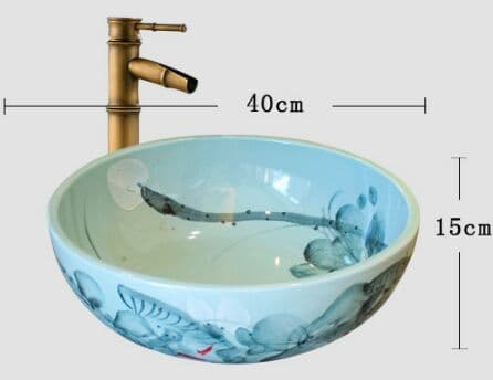 台の上の鉢 \r 陶磁器 \r \r 円形  単鉢 \r ヨーロッパ式 \r 復古 洗面台 赤絵付き楕円手洗い鉢【大型サイズ】信楽焼き手洗器！陶器の洗面ボウル