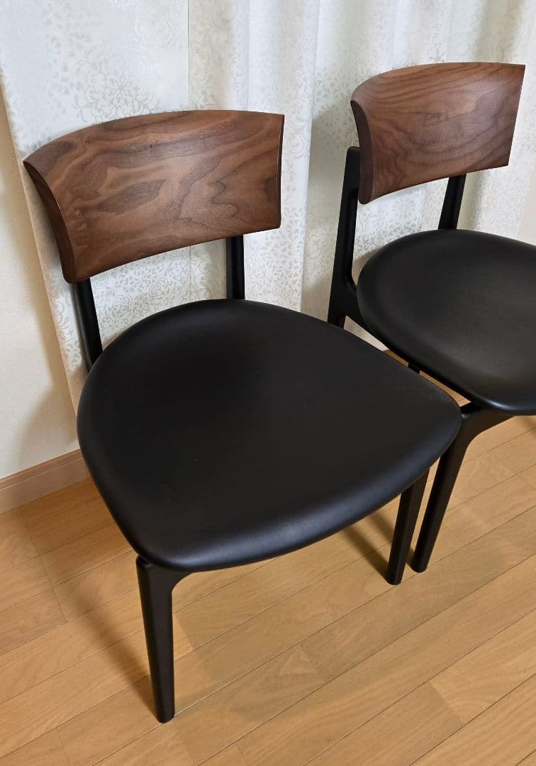 1脚分☆柏木工 CHIC シック サイドチェア ダイニングチェア 革張り黒