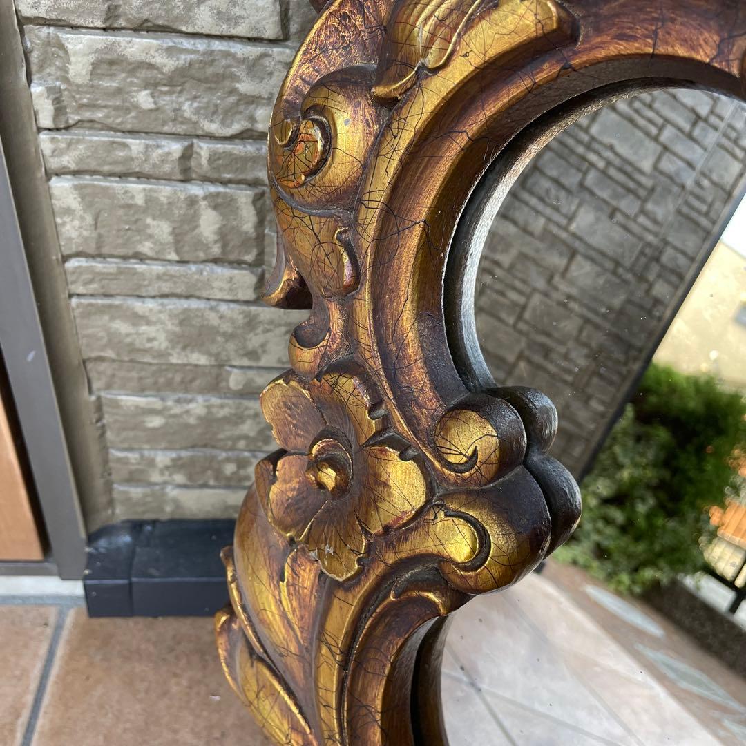 フランス製 フレンチミラー アンティーク風 ミラー 壁掛け鏡 金花柄