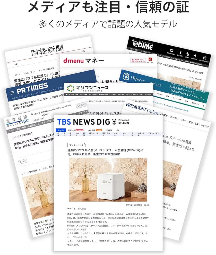 加湿器 スチーム式 加熱式 3.3L 加湿量 800ml/h 22畳 ホワイト