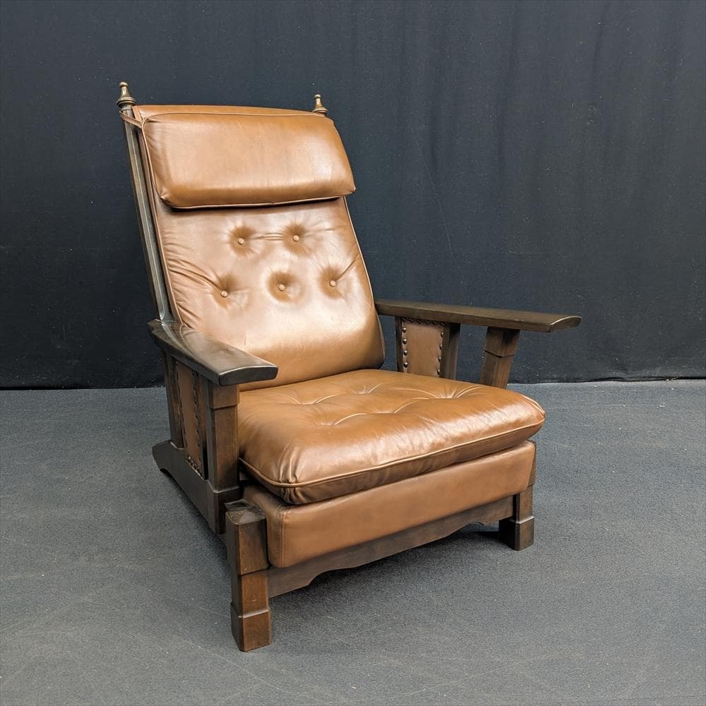 モリシゲ 本革 鋲打ち シングルソファ 一人掛け 1P ハイバック B