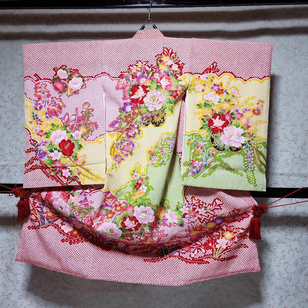 #153 ( 保管品 ) 正絹  女児  お宮参り 産着  きもの  染め鹿の子 楽天市場】お宮参り 着物 女の子 絹100% 正絹初着 掛け着 産着 桃 黒