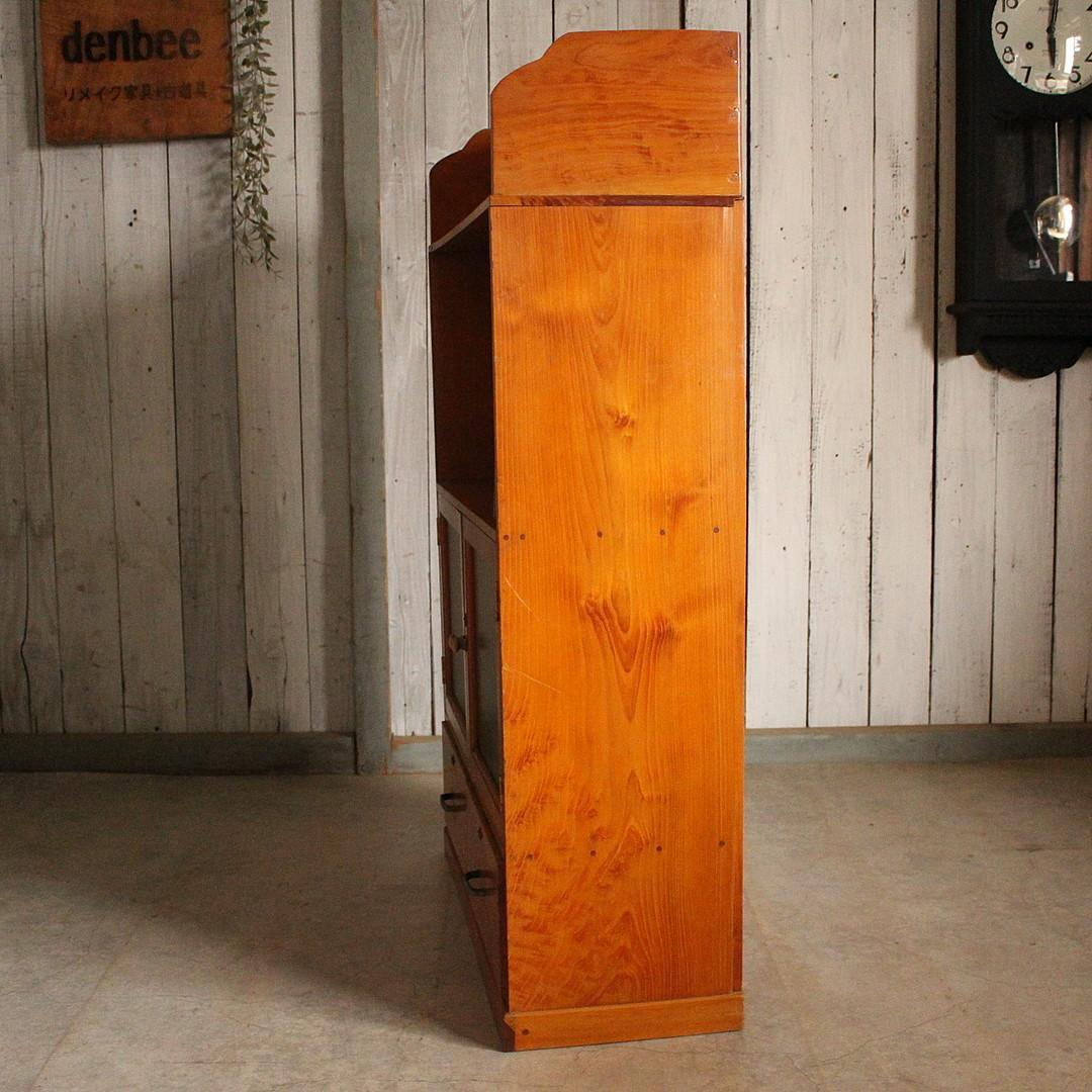 古いモールガラス戸棚 収納棚 小引き出し2杯