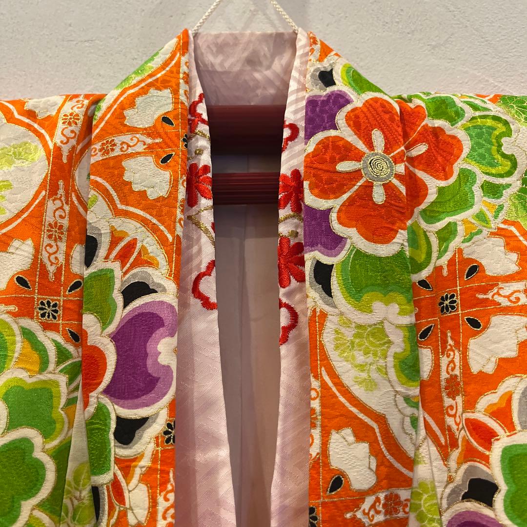 写真映え◎】豪華正絹 七五三 レトロ花柄着物 長襦袢セット