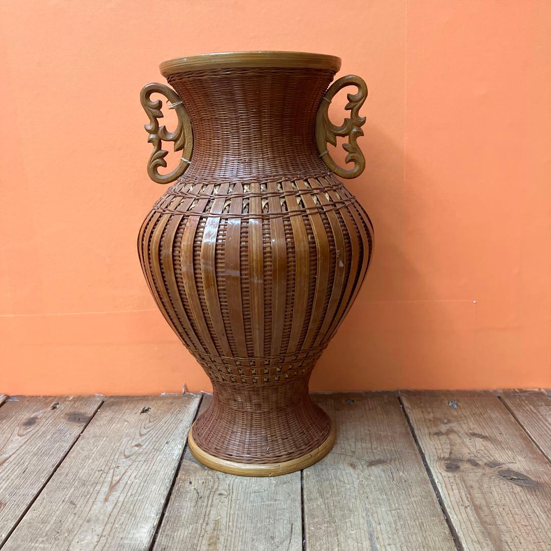 C-壁 竹編み 花瓶 花器 壺 中国美術 伝統工芸 浙江工芸品 網代編み