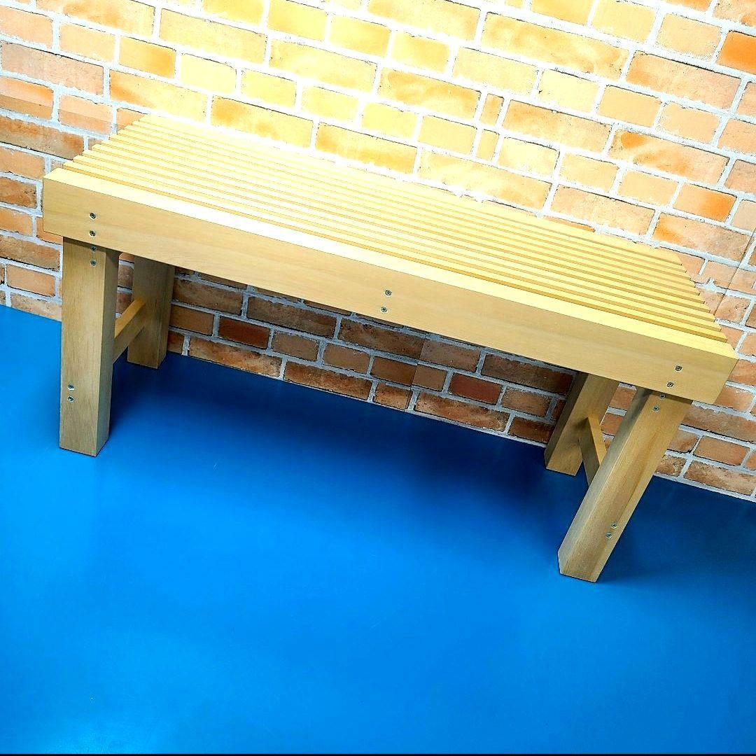 No14164【白木】縁台、えんだい、腰掛け、木製 ベンチ【脚折りたたみ式