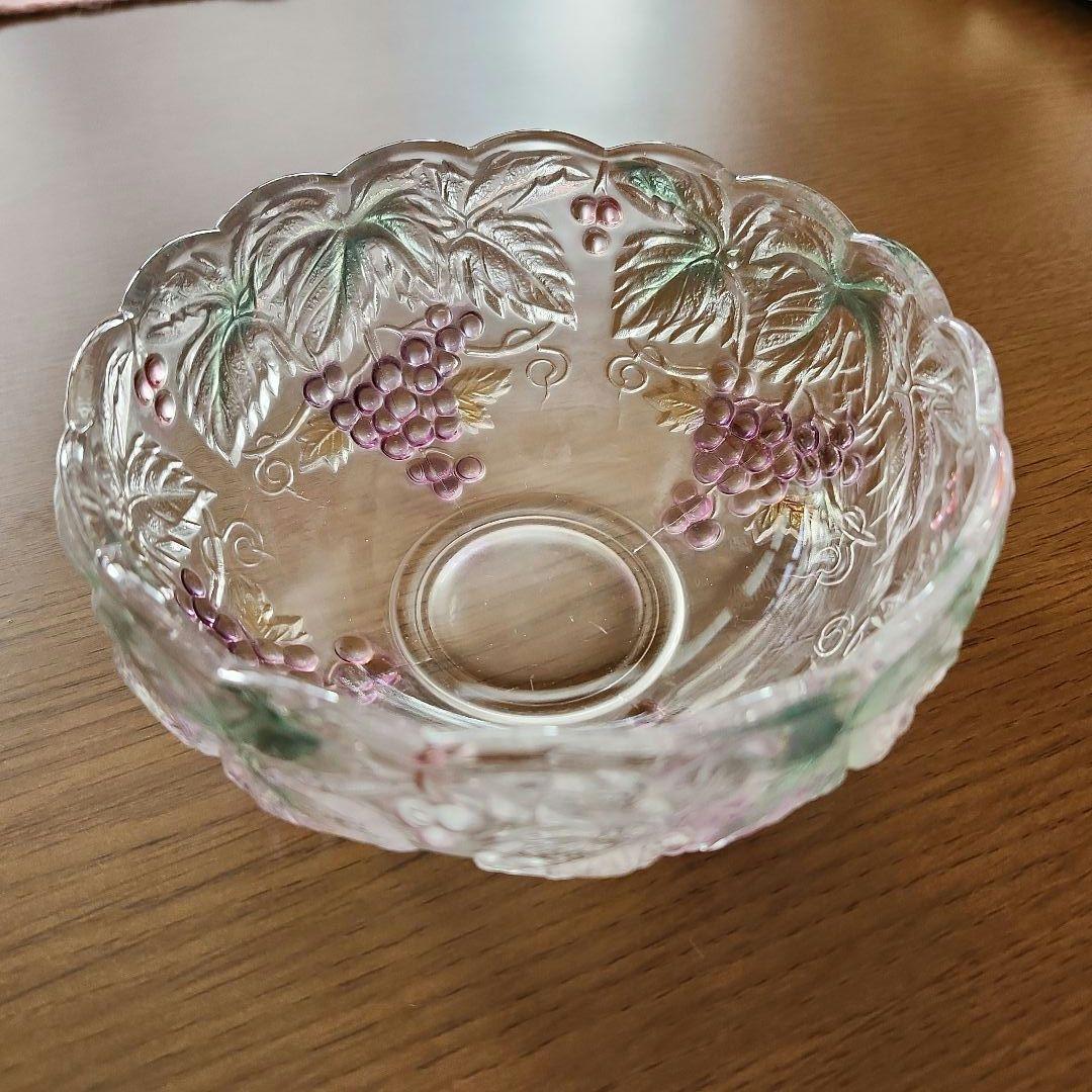 美品】HOYAクリスタル ガラスボウル ぶどう模様 フルーツボウル 昭和