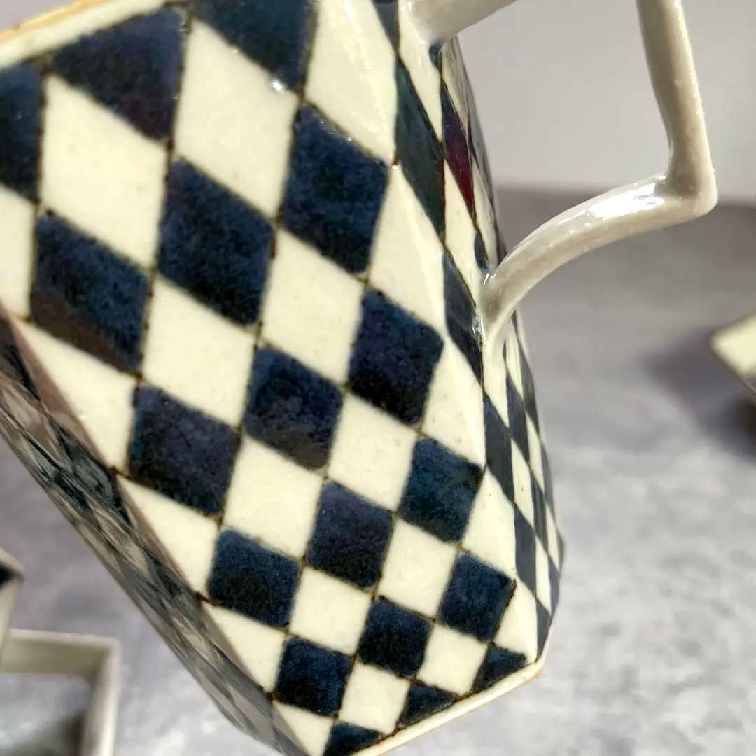 未使用 高島大樹さん 六角 市松 カップ ソーサー 小皿 二客 チェック