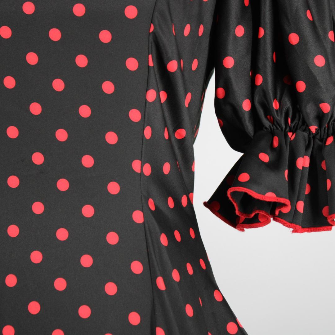 美品 フラメンコ衣装】ブラック ワンピース ドレス レッド ドット 水玉