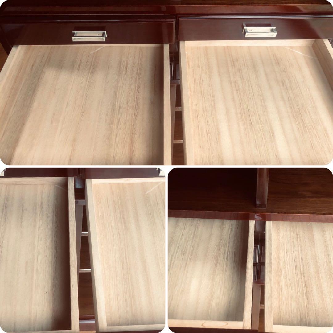 希少品 YAMAHA 昭和モダンキャビネット 蒔絵風意匠・ガラス戸 木製収納