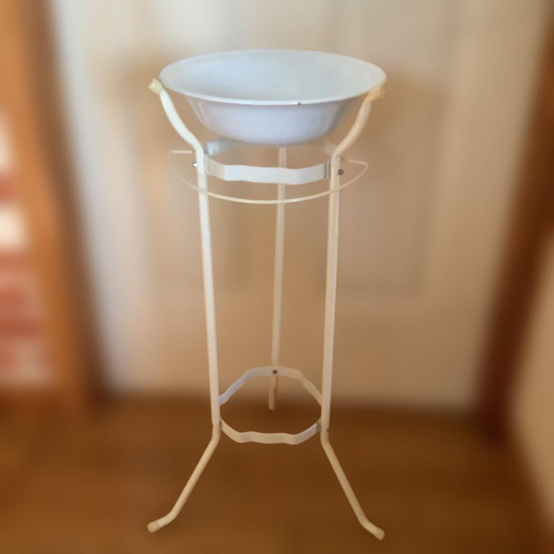 昭和レトロ　洗面器スタンド　ホーロー洗面器付き レトロ アンティーク シャビー 古いホーロー 洗面器 スタンド 洗面