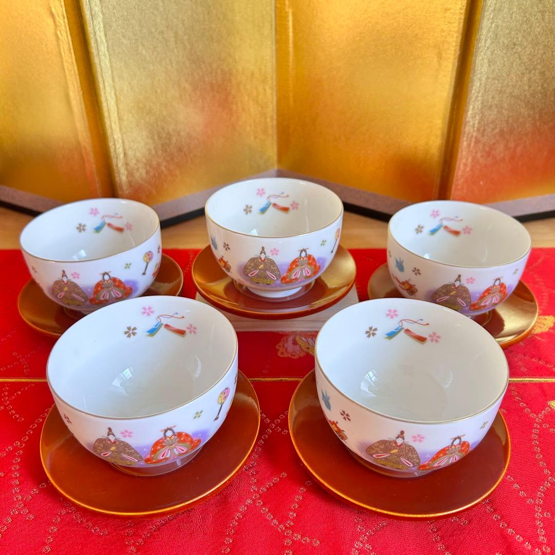 未使用品】美濃焼 庫山窯 桜雛煎茶揃 ひな祭り 湯飲み 5客セット