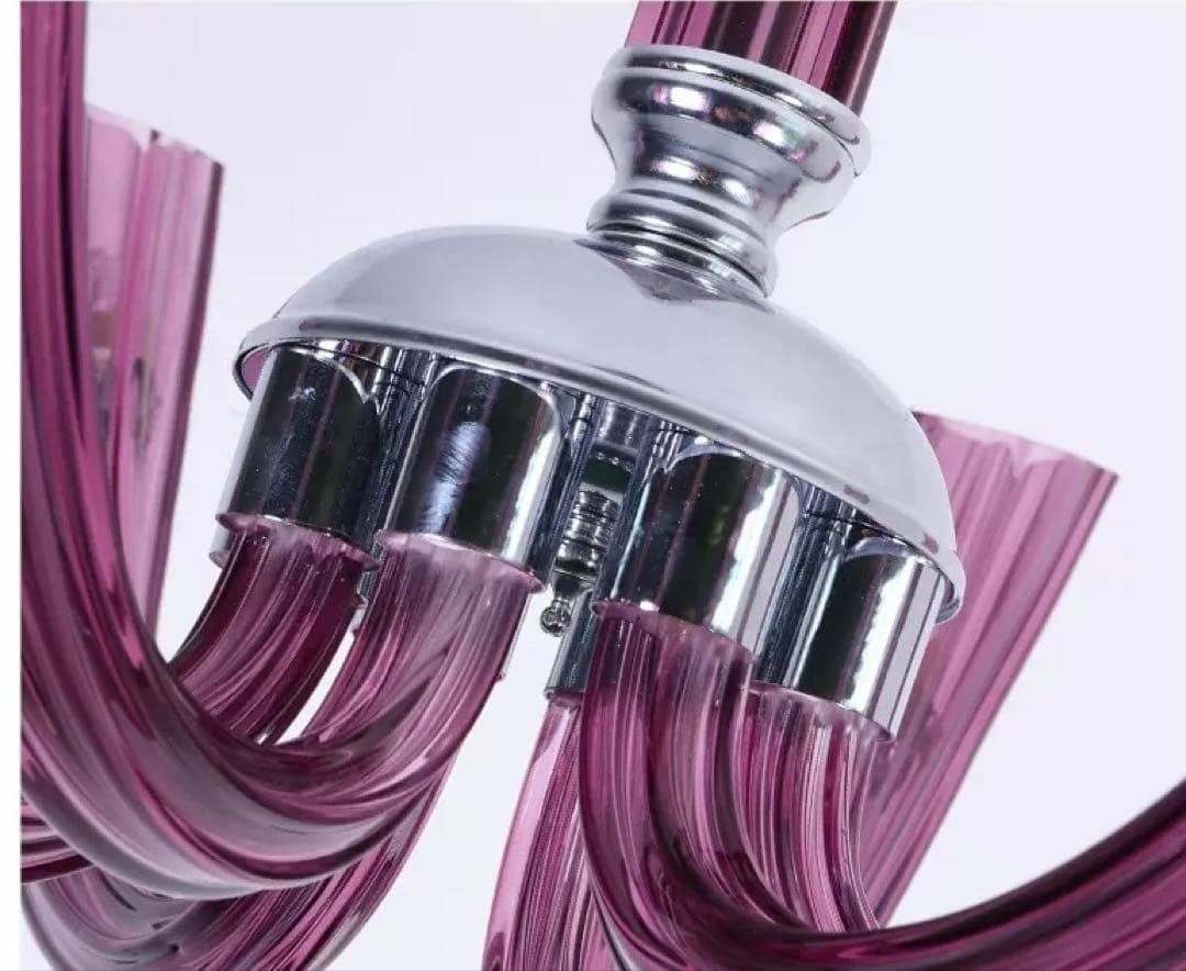 パープルガラスのシャンデリア 6灯G9L e d電球付き