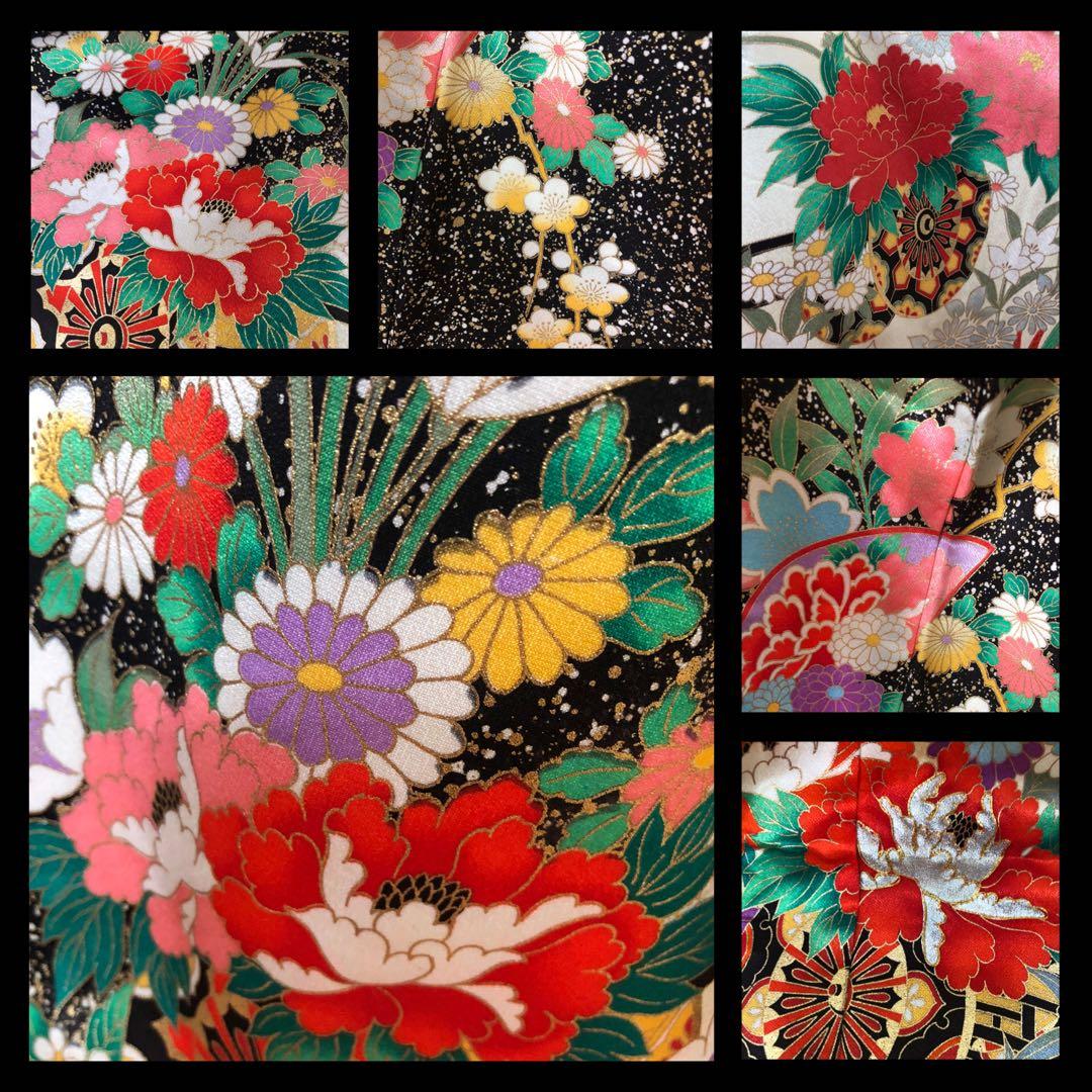 豪華7歳完全フルセット‼️豪華黒地ラメキッラキラ⭐︎花車扇金彩刺繍煌