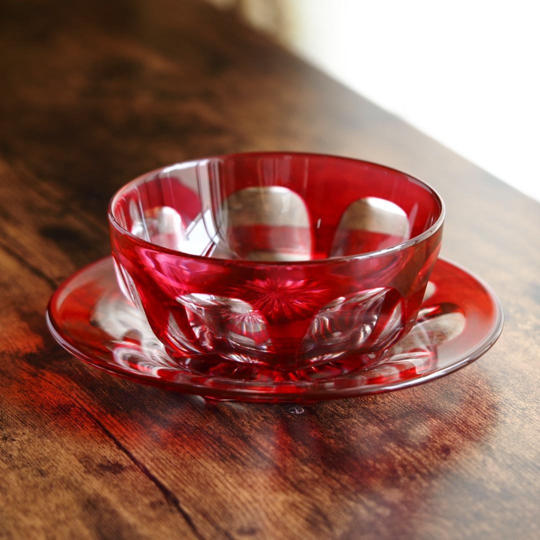 バカラ カット ボウル＆ソーサー セット B469a / エンパイア 金赤 バカラ カット ボウル＆ソーサー セット / B469A エンパイア 金赤