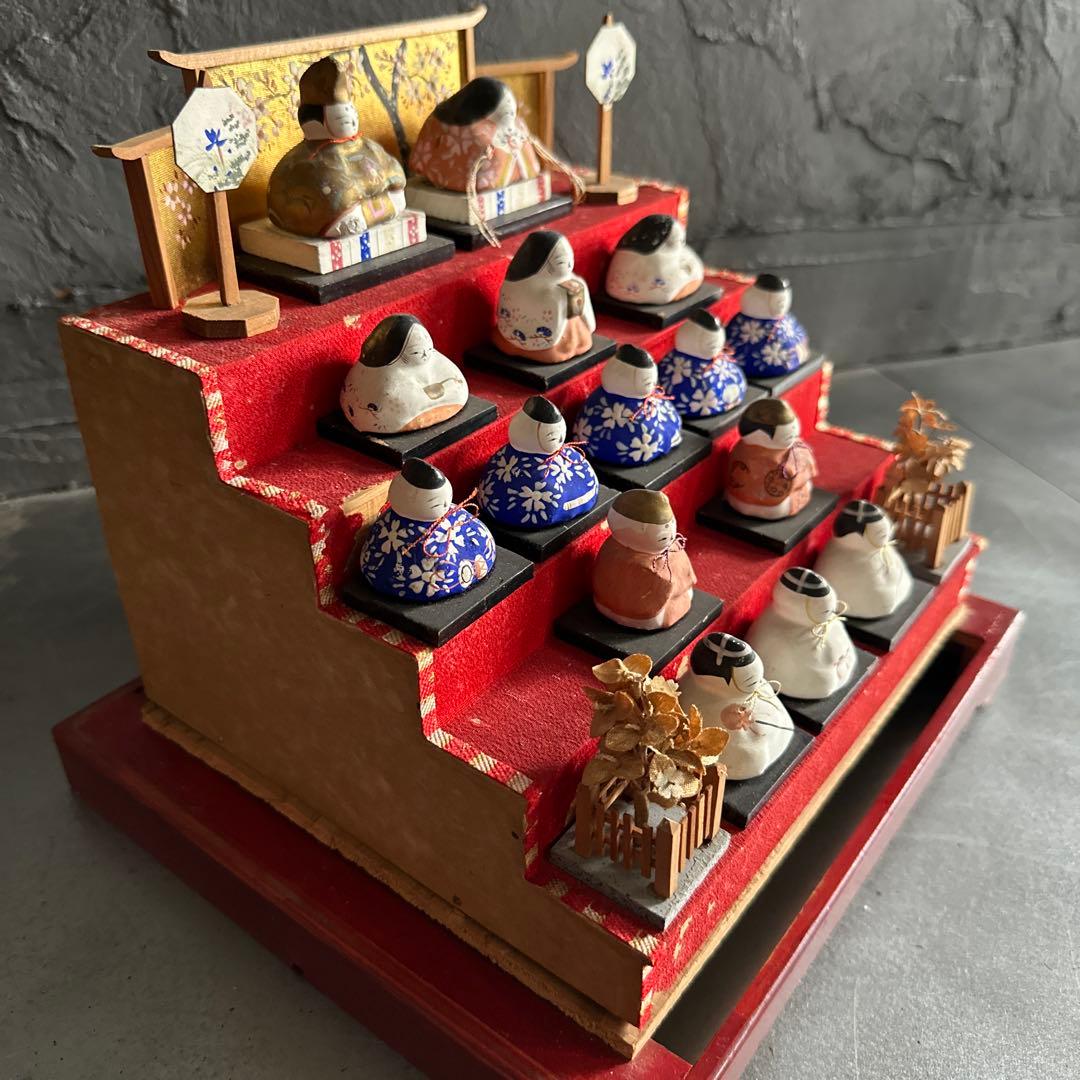 瞬間的お値下げ‼️アンティークミニ雛人形 希少品！雛壇飾り土人形