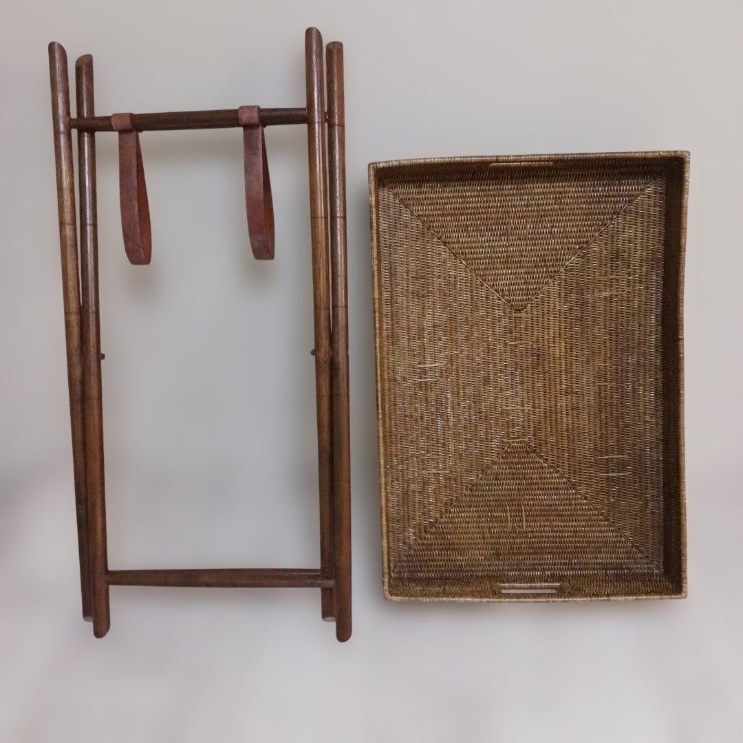 極美品 ラタン バトラーズトレーテーブル 天然素材 折りたたみ