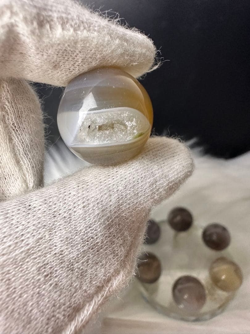 瑪瑙 笑口スフィア 7個セット 天然石 丸玉 ドゥルージー アゲート 946