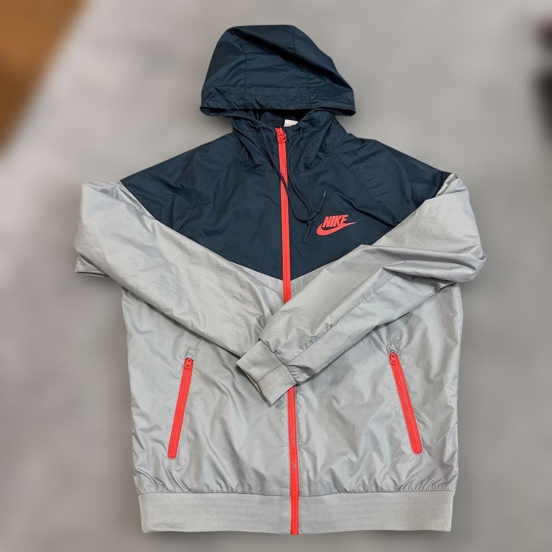 Nike ナイロンジャケット フード付き グレー/ネイビー - メルカリ