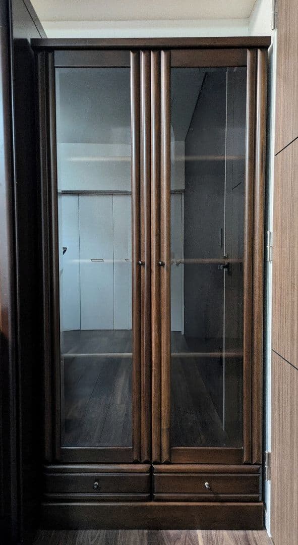 【パーツ】【梱包発送料込】木製 ガラス扉付収納棚 本棚 扉付き 完成品 組立不要 ハイタイプ おしゃれ 大容量 収納 日本製