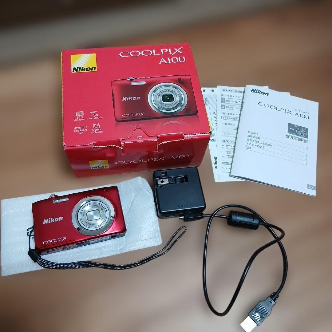 美品 Nikon COOLPIX A100 レッド デジカメ 動作品 - メルカリ