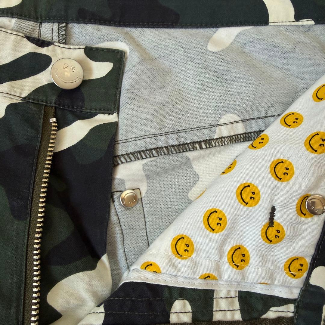 美品 パーリーゲイツ パンツ 迷彩 黒 白 緑 カーキ M〜L相当 カモ柄 4