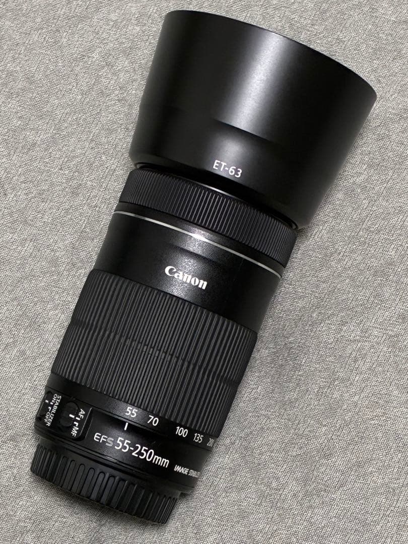 ⭐️極美品⭐️Canon EF-S 55-250mm STM レンズ フード付 3点セット ET-63 互換 EF-S55-250mm F4-5.6 IS STM対応 レンズフードと