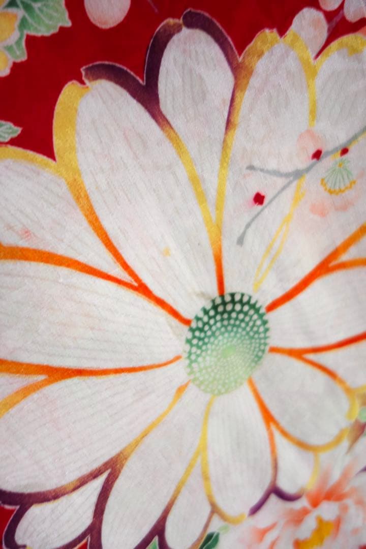 アンティーク四つ身 子ども着物 七五三 お雛祭りに 市松に花薬玉 大正