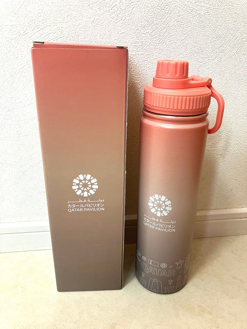 【大阪万博】カタールパビリオン限定　水筒 タンブラー ピンク カタールパビリオンで色合いや柄に一目惚れして購入した水筒 この他に