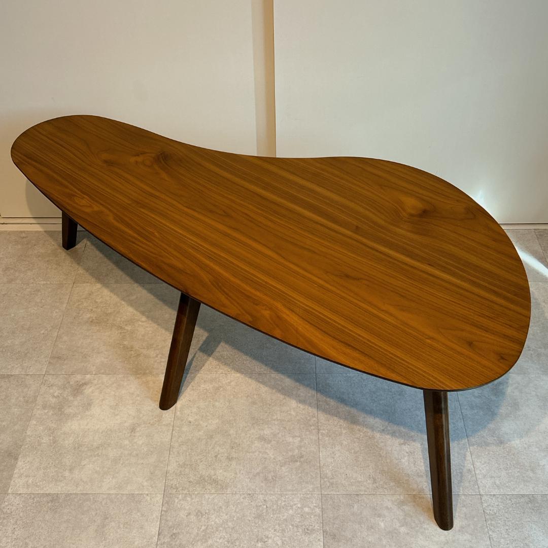 LOWYA センターテーブル 幅120cm ローデスク 天然木 変形デザイン センターテーブル(ウォルナット)変形デザインのキズ防止クッション付き