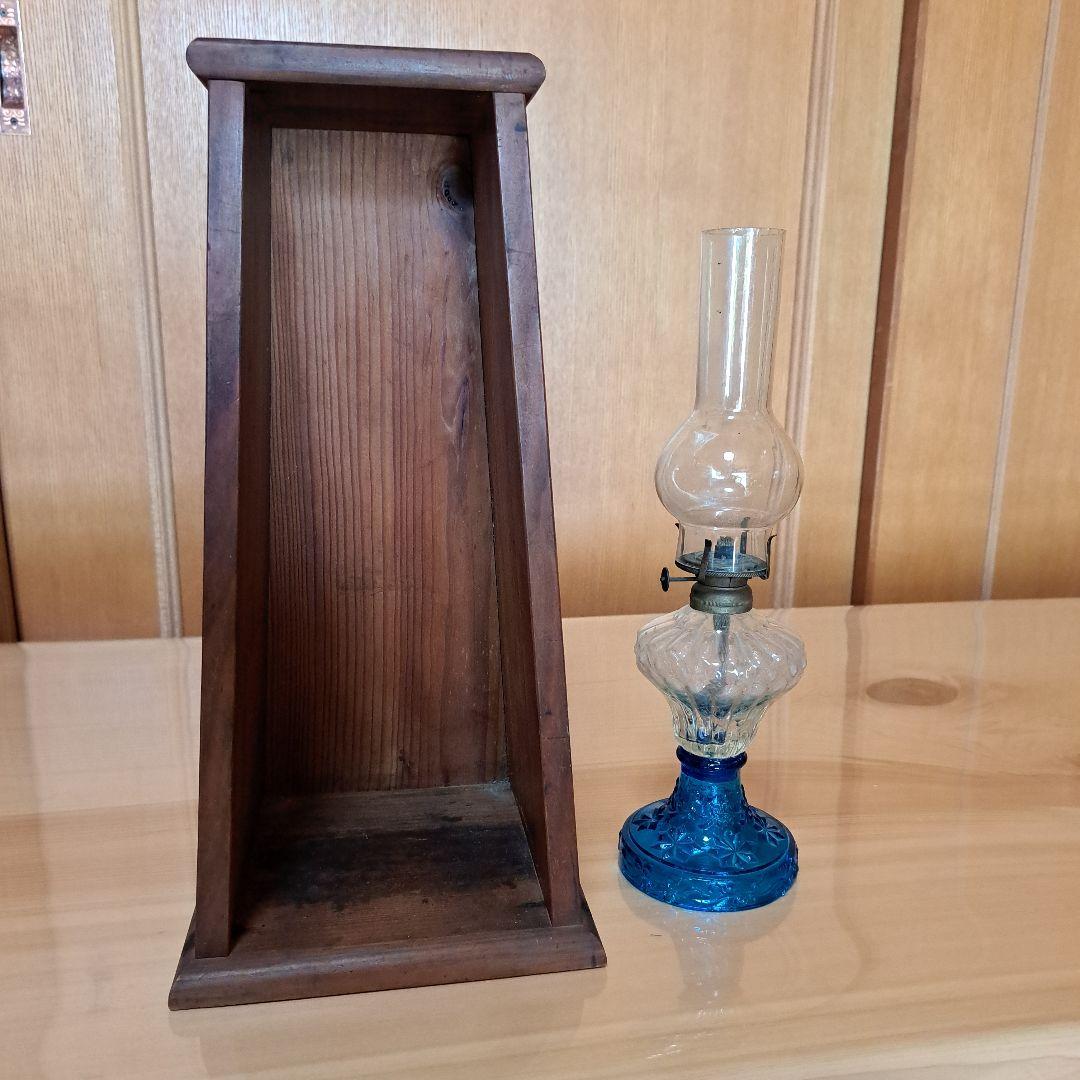 貴重品 未使用 明治〜大正期 魅惑のブルーガラス オイルランプ 収納飾り