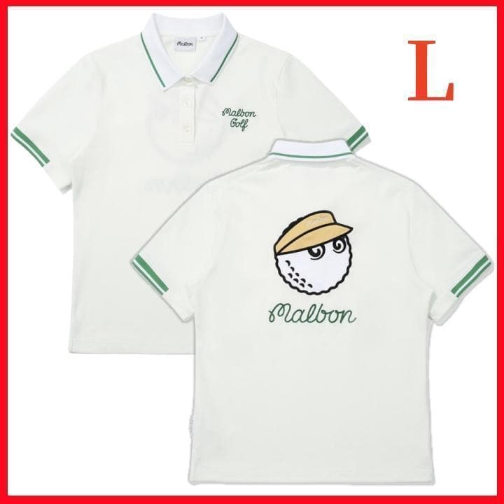 白色L マルボンゴルフ ポロシャツ Malbon Golf レディース シャツ