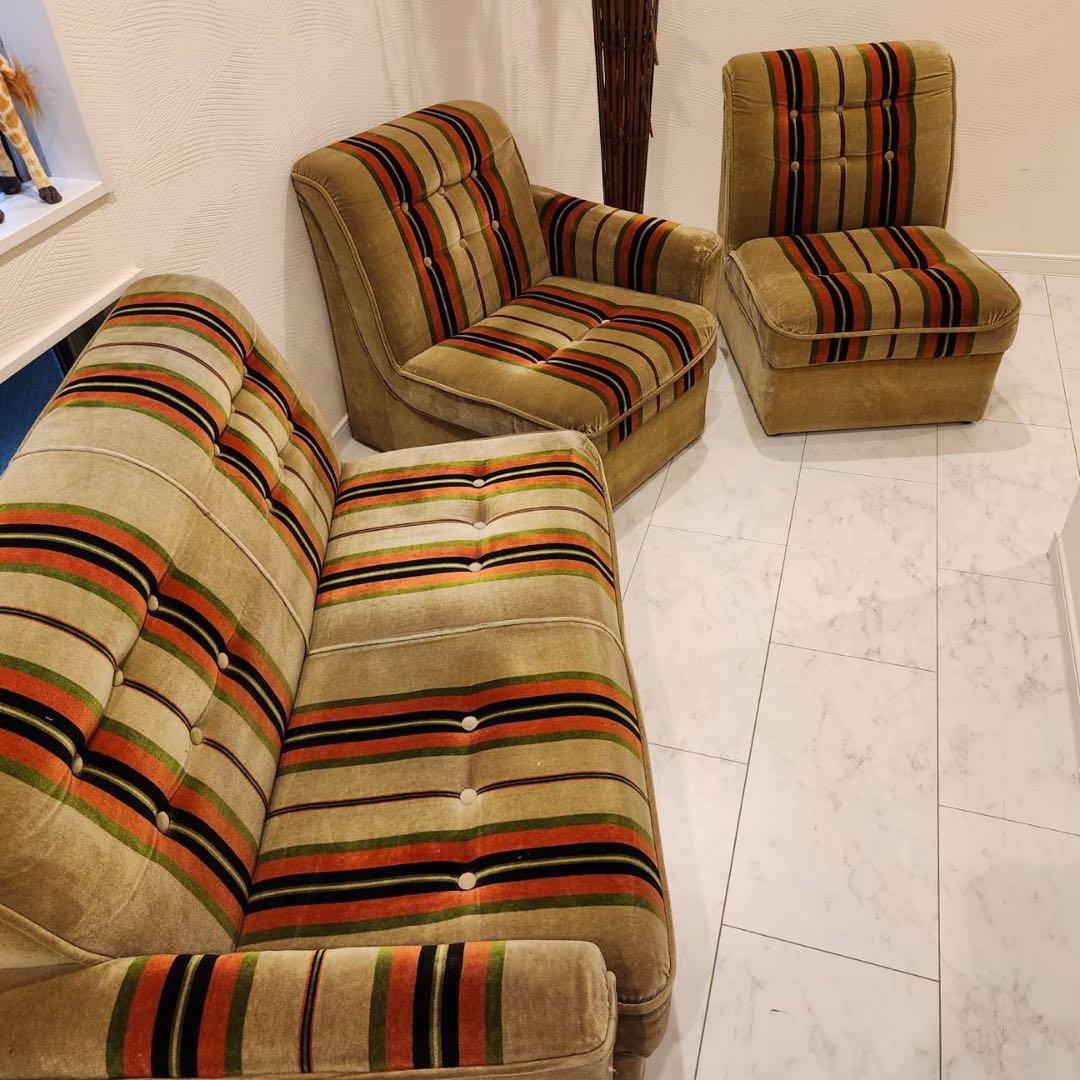 オールドカリモクkarimoku 1人掛けアームソファ1脚 ストライプ