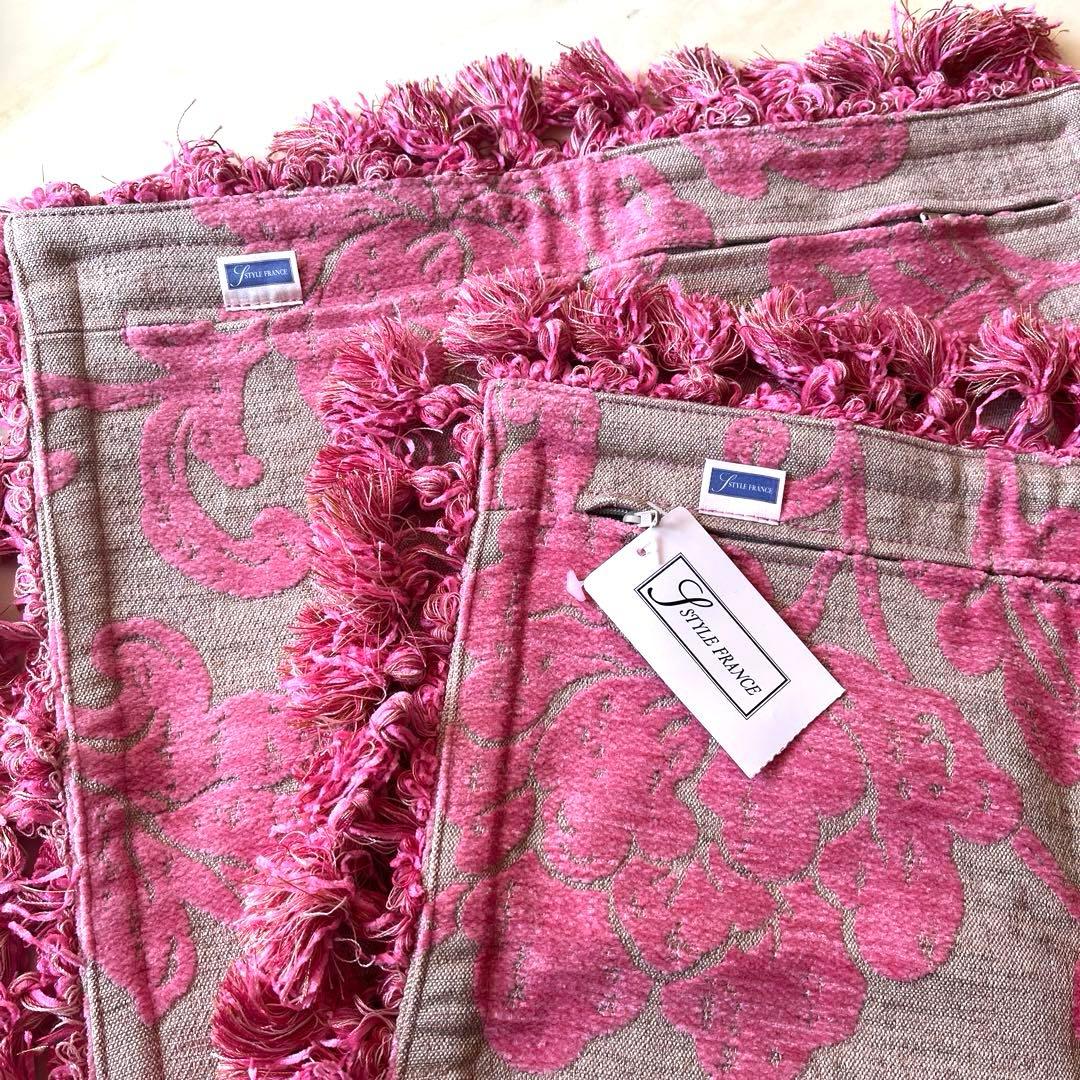 YSTYLE FRANCE 花柄クッションカバー 2枚セット ピンク×ベージュ