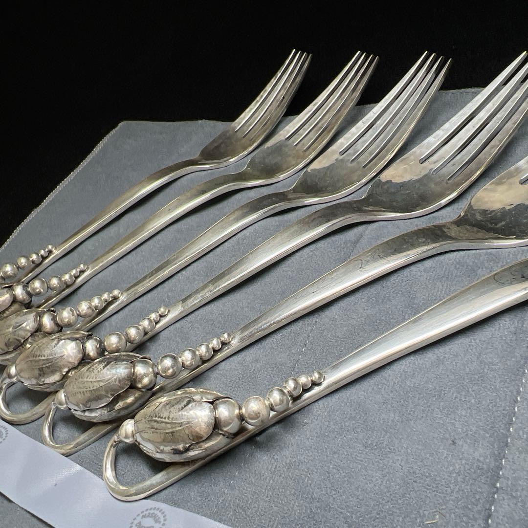 ジョージジェンセン　ブロッサムディナーフォークsterling925 6本　袋付 ジョージジェンセン ブロッサムディナーフォークsterling925 6本 袋付