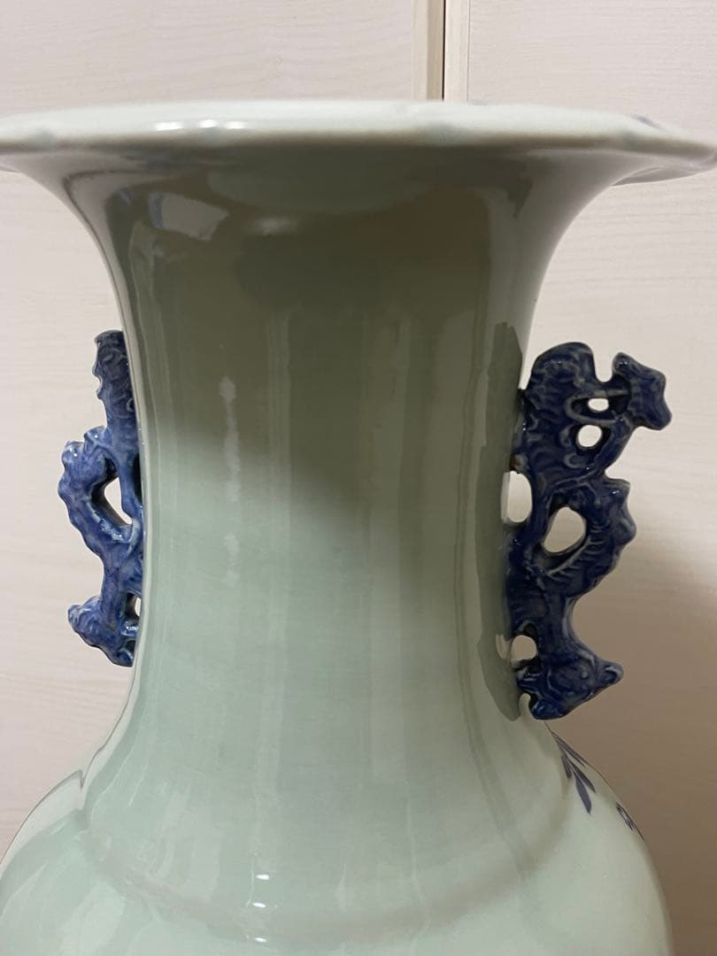 青白磁 花瓶 中国風 古染付 アンティーク 欠けあり 最 安値