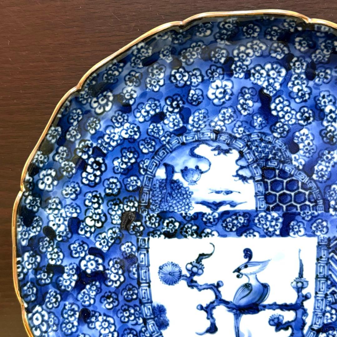 未使用保管✨清水焼 加藤利昌作 青華梅小紋鳳凰 6号皿 1枚 ✨中皿 京焼