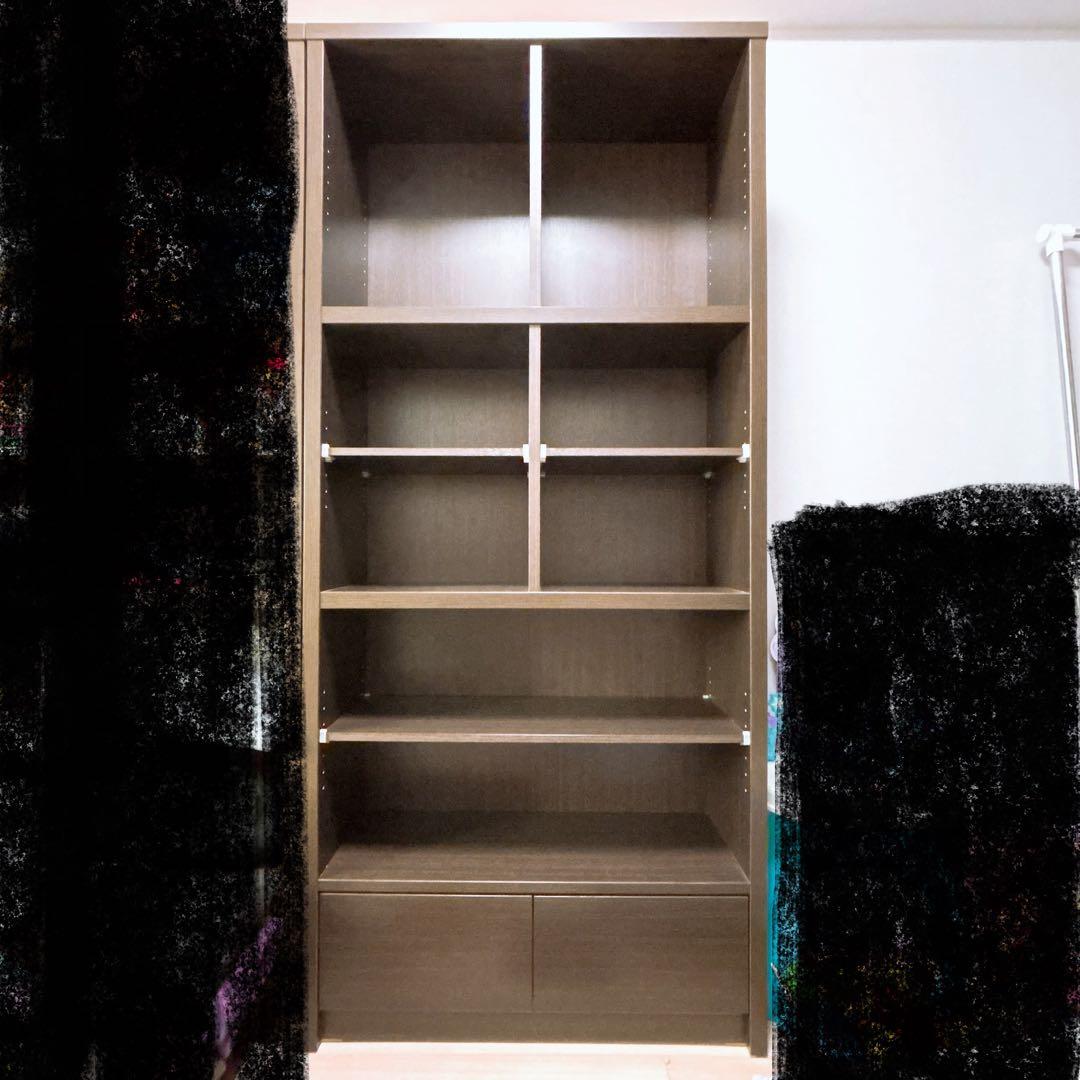 【美品】棚　可動棚　引き出し　収納　ブラウン　大型家具 上段 キャビネット 鍵付き 収納棚 役員用 書棚 幅90×奥行40×高さ100cm