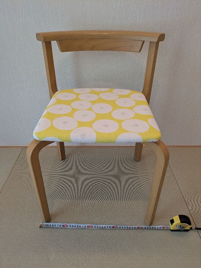 天童木工】スタッキングチェア 2脚 座面張替 ハンドメイド 幾何学模様 黄