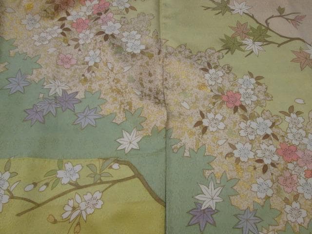 藤井寛 若草色豪華総柄桜紅葉藤 訪問着 比翼付き - メルカリ
