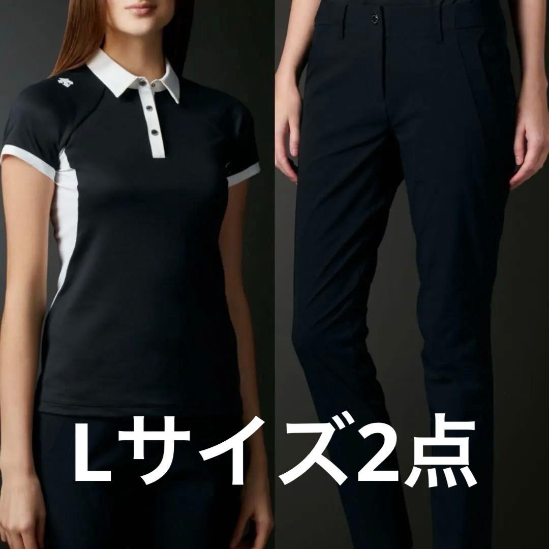 デサント　DESCENTE ゴルフ ポロシャツ　パンツ　セット　L 黒　春夏 デサント DESCENTE ゴルフ ポロシャツ パンツ セット L 黒 春夏 - メルカリ